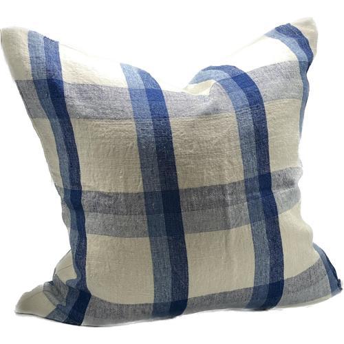 Linen Cushion Cover - Ivory / Denim / Blue - 550 X 550