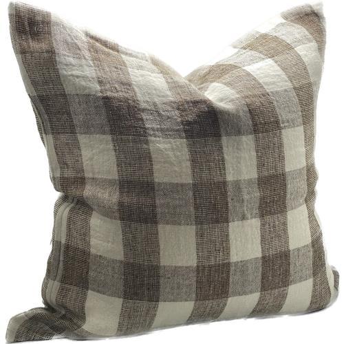 Linen Cushion Cover - Ivory / Brown - 550 X 550