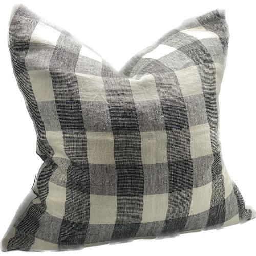 Linen Cushion Cover - Ivory / Charcoal - 550 X 550