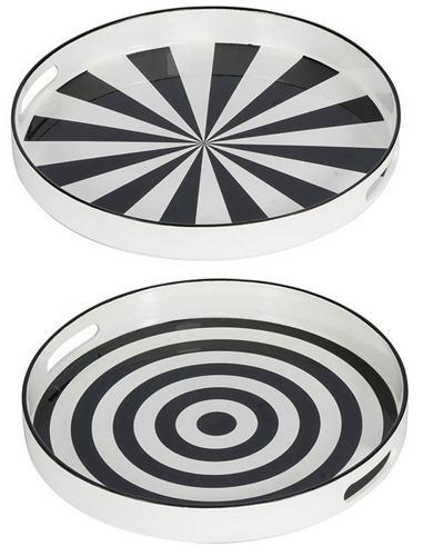 B&w Round Tray Set of 2
