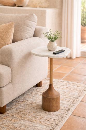 Marble Top Side Table - Walnut - 300 X 285 X 500