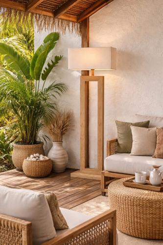 Bamboo & Linen Floor Lamp - Natural - 440 X 1480