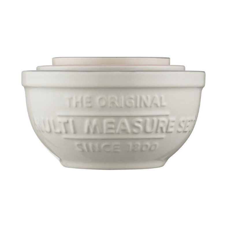 Mason Cash Set of 3 Measuring Cups in stylish stoneware with embossed measurements for precise baking and easy storage.