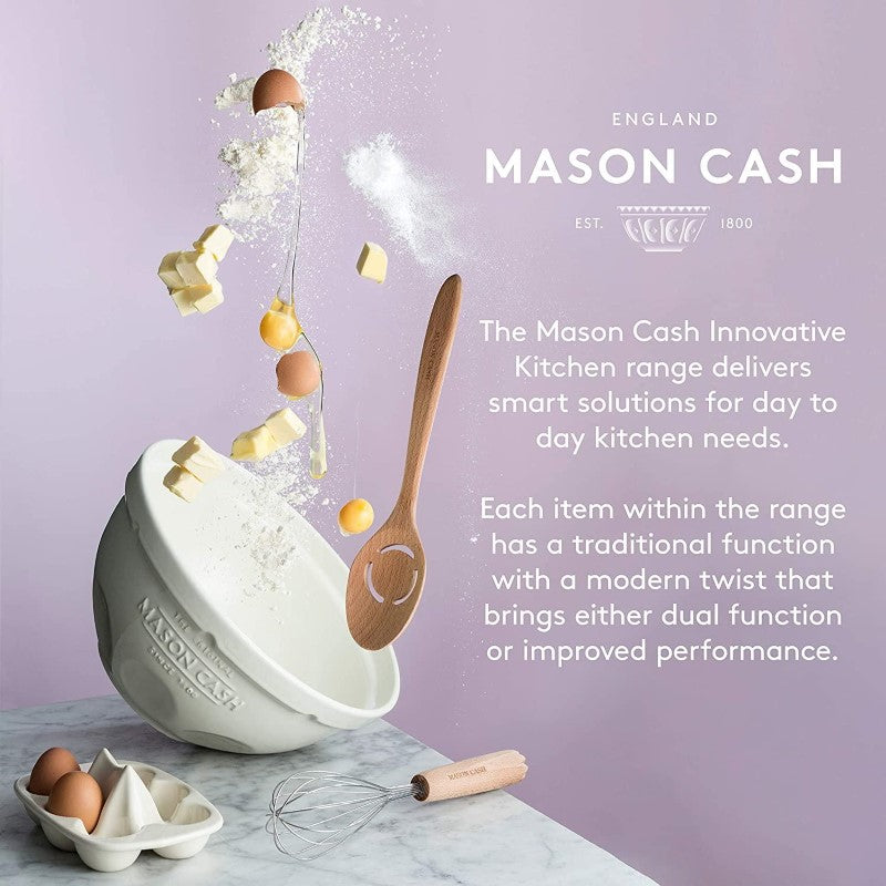 Mason Cash set of 3 stylish stoneware measuring cups featuring embossed measurements, nesting design, and dishwasher-safe convenience.