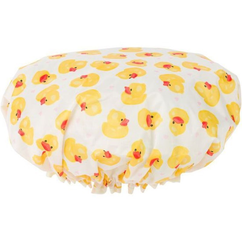 Playful Rubber Ducky shower cap made from waterproof EVA, keeping hair dry with a snug fit for adults and kids.
