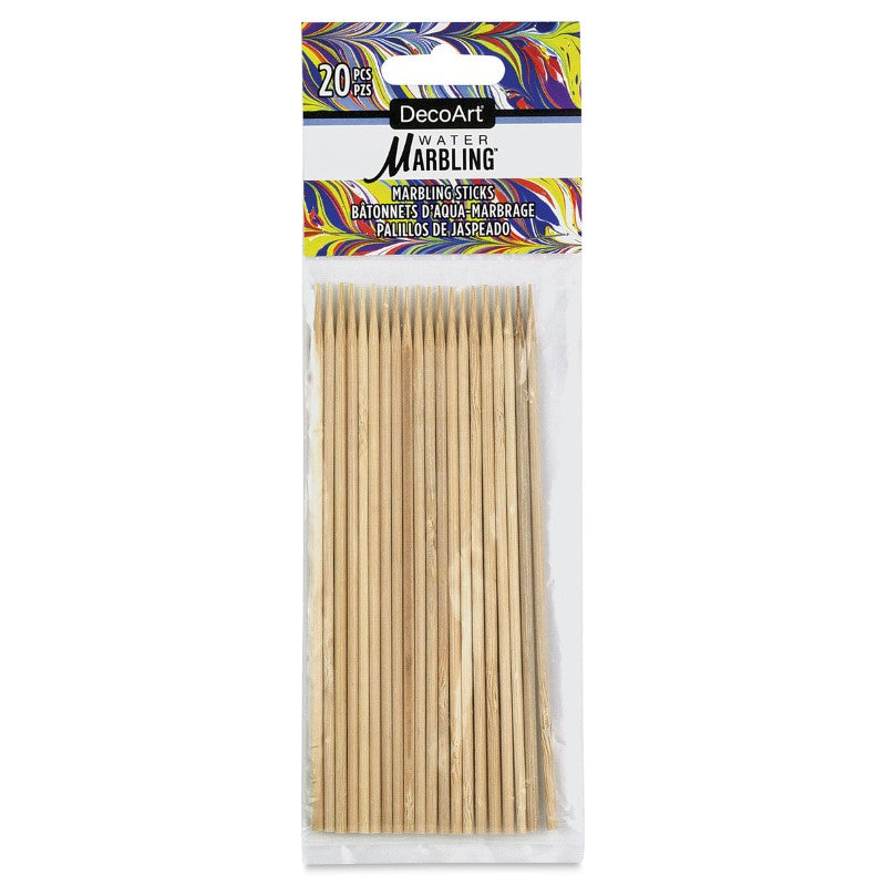 DecoArt Water-Marbling Sticks set of 20, 6" sticks for creating vibrant designs in water marbling art projects.