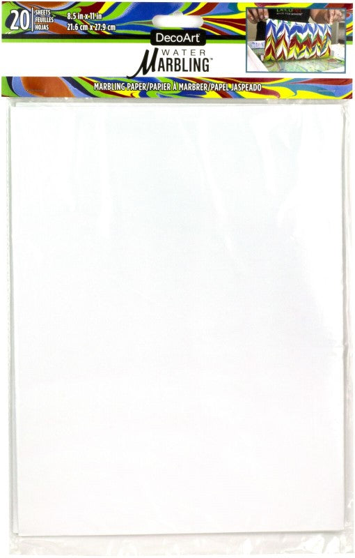 DecoArt Water Marbling Paper pack of 20 acid-free sheets, ideal for vibrant water marbling techniques and creative projects.