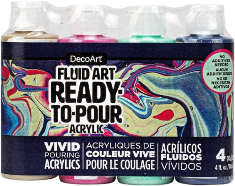 Colorful paint pouring kit with ready-to-pour acrylics for vibrant, effortless artwork on various surfaces.