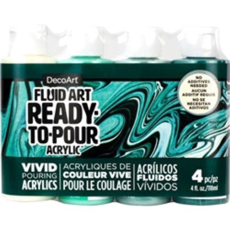 "Decoart Fluidart Sooth Nature Paint Pouring Kit featuring ready-to-pour acrylics for vibrant, effortless fluid art creation."