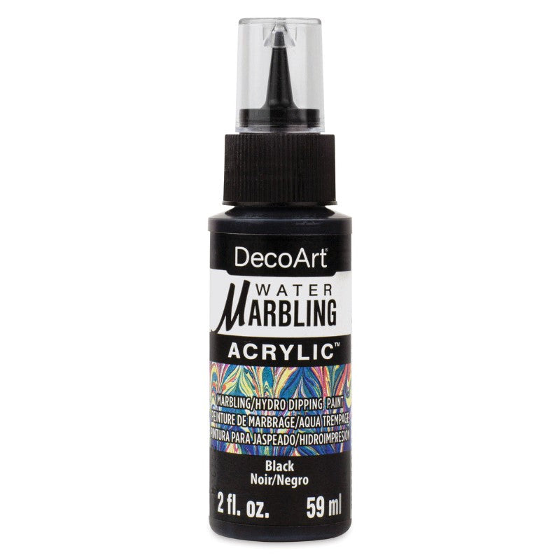 DecoArt Water-Marbling Paint in BLACK, 59ml, perfect for creating unique designs on water with vibrant, fluid patterns.