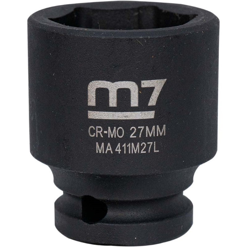 M7 Impact Socket 1/2in Dr. 27mm, durable chrome molybdenum steel for optimal torque, ideal for mechanics and DIY projects.