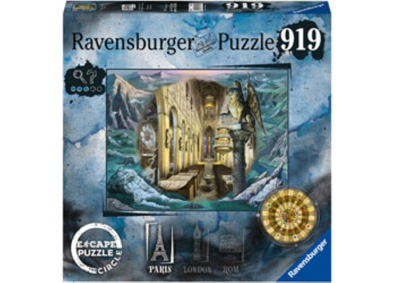Ravensburger ESCAPE puzzle featuring a circular design with iconic Parisian landmarks, perfect for puzzle enthusiasts.