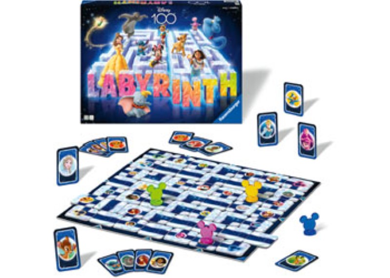 Colorful board game featuring Disney characters navigating a maze, celebrating 35 years of Ravensburger Labyrinth fun.