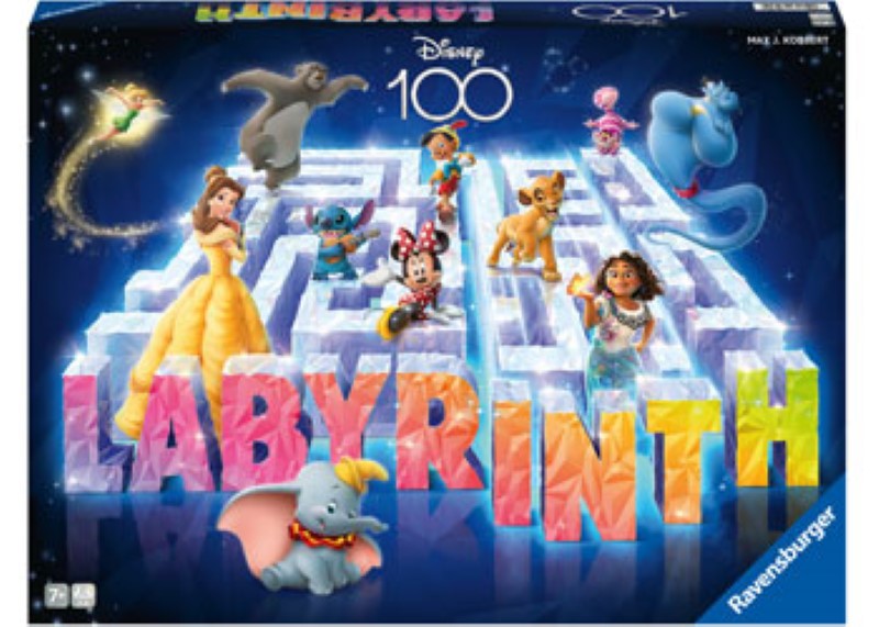 Colorful Disney Labyrinth board game featuring iconic characters, where players navigate a maze to collect treasures.