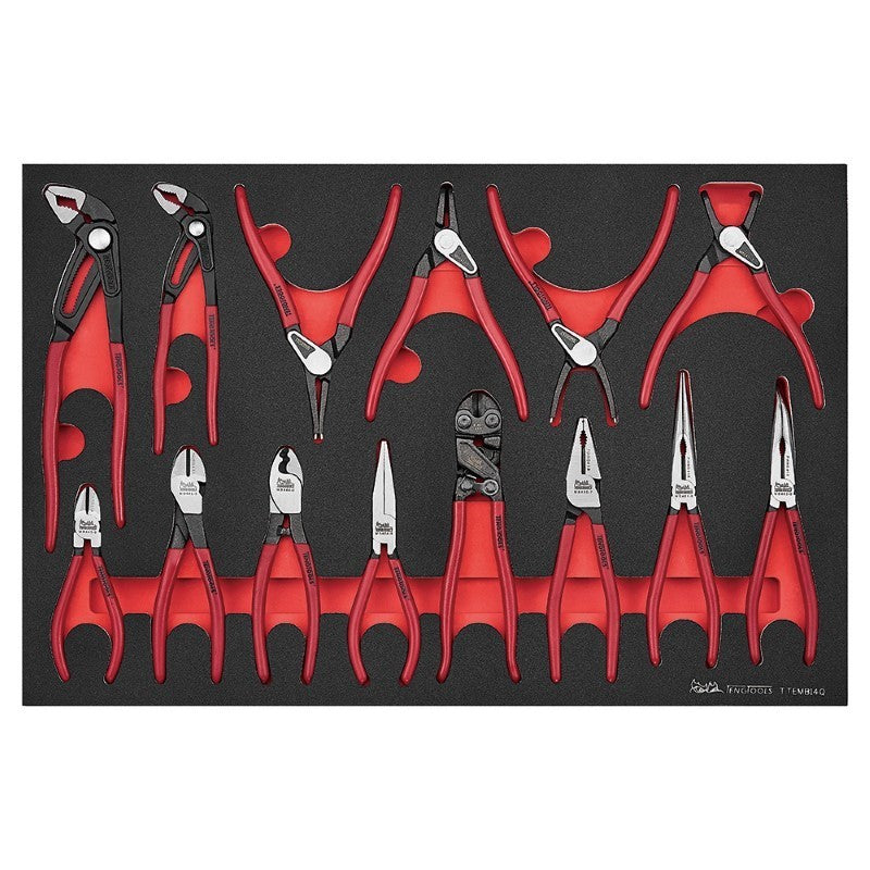 Teng 14pc Plier Set with vinyl grips and organized storage, ideal for DIYers and professionals for precise tasks.