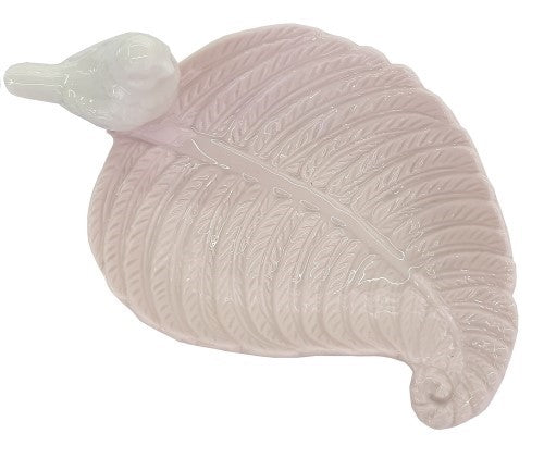 White Bird On Pink Leaf Dish DISH - Set of 2