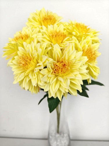Artificial 7 Heads Dahlia Bush (Yellow)