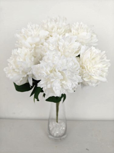 Artificial Large Open Peony Bush X 7 (White)