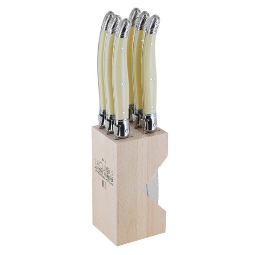 Steak Knife Set - ANDRE VERDIER 6 Piece in Block (Ivory)