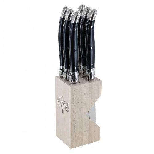 Steak Knife Set in Block - ANDRE VERDIER Black (6 Piece)