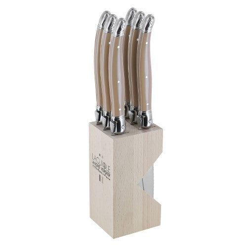 Steak Knife Set in Block - ANDRE VERDIER Sand (6 Piece)