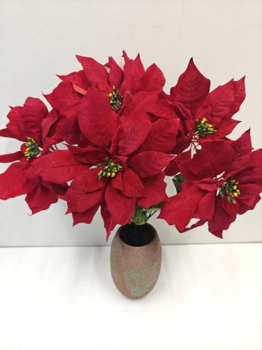 Artificial Red Poinsettia Bush X 5 - XL (26cm)