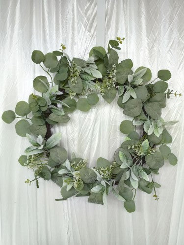 Wreath - Lamb ear & Eucalyptus (24")