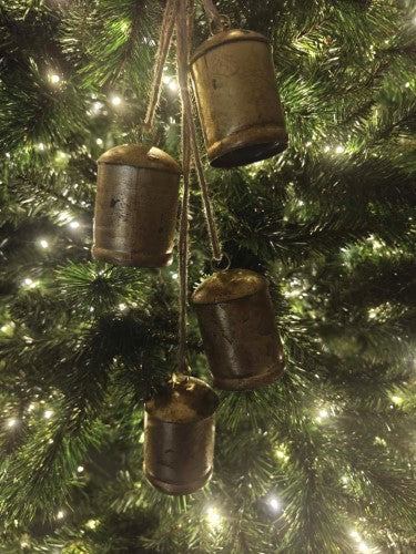 Ornament - Gold Metal Vintage Bells with Jute Hanging Rope (11cm X 6.5cm)