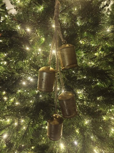 Ornament - Gold Metal Vintage Bells with Jute Hanging Rope (11cm X 6.5cm)