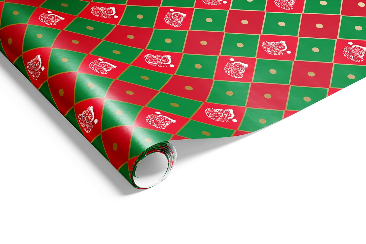 Wrapping Paper - Harlequin Santa Wrap Green Red
