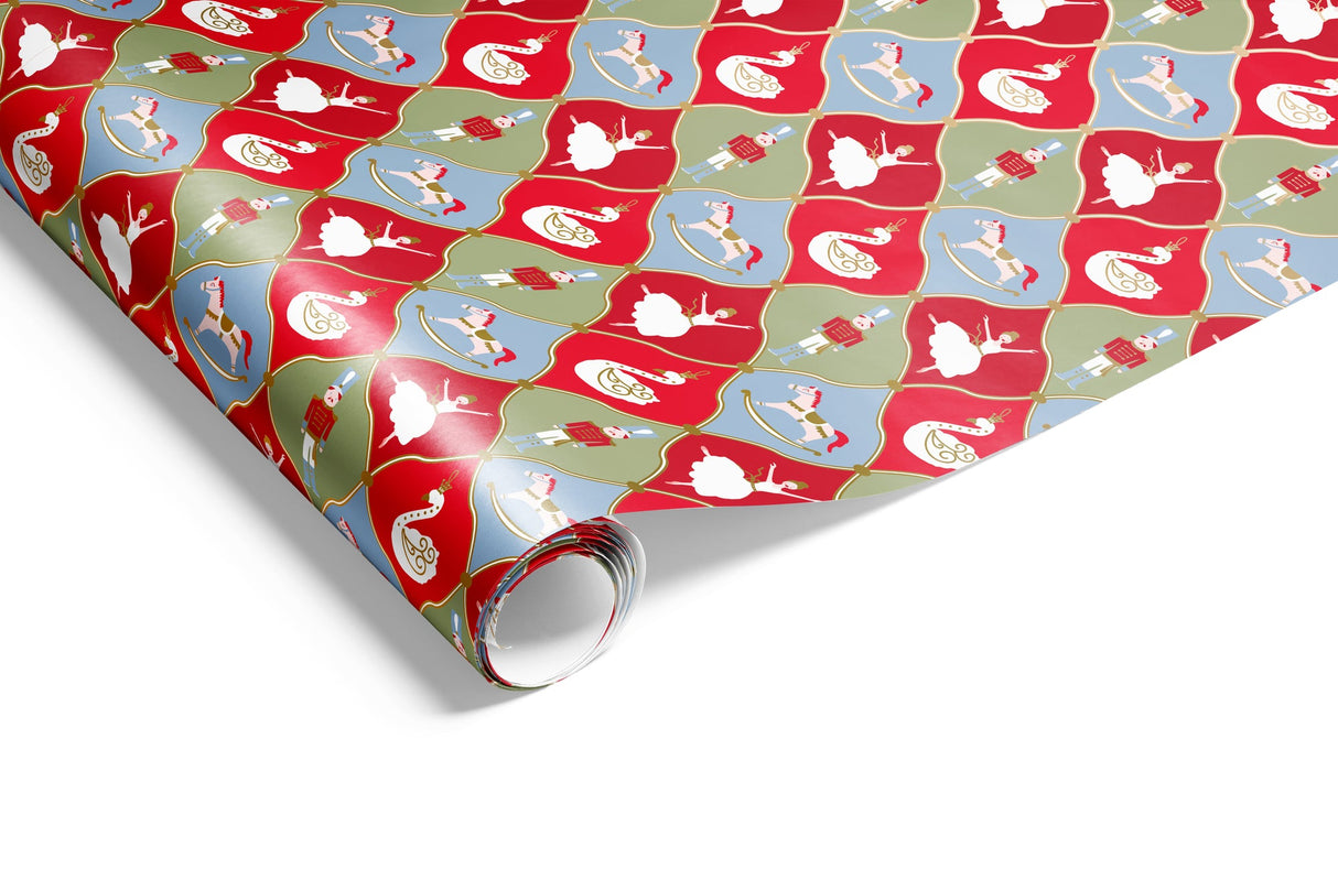 Wrapping Paper - Xmas Ornaments Wrap Blue Pistachio Red