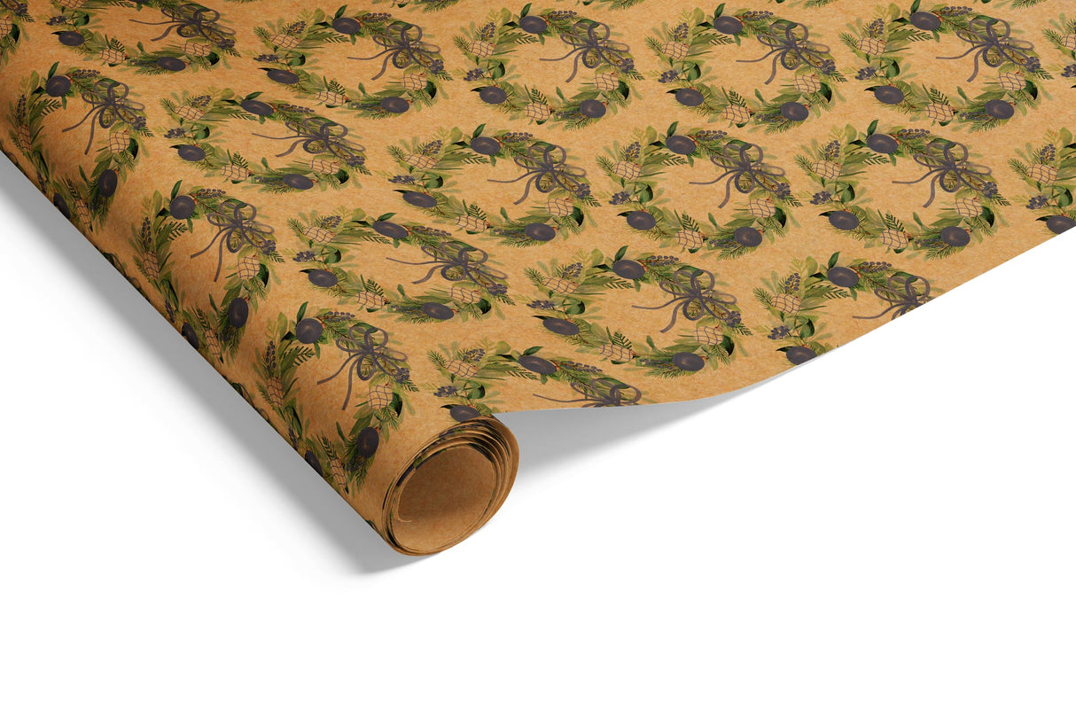 Wrapping Paper - Watercolour Wreaths in Kraft Wrap Navy