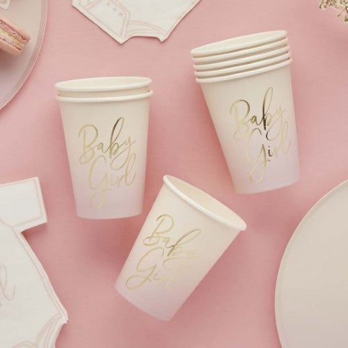 Baby Shower Pink 'Baby Girl' 250ml Paper Cups - Pack of 8