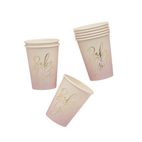 Baby Shower Pink 'Baby Girl' 250ml Paper Cups - Pack of 8
