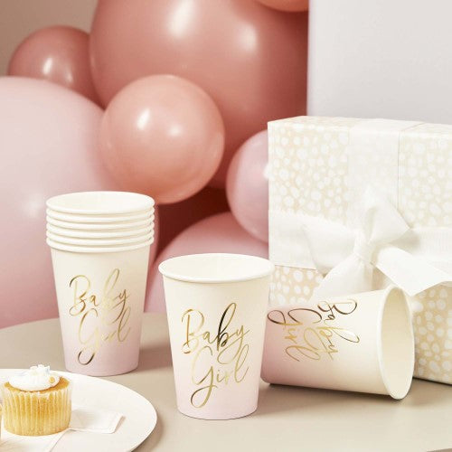Baby Shower Pink 'Baby Girl' 250ml Paper Cups - Pack of 8