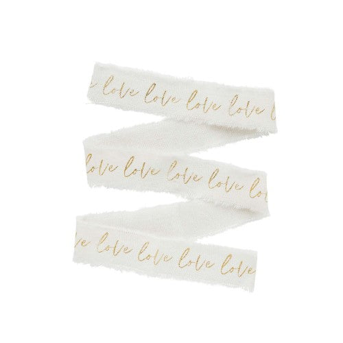 DIY Wedding Gold 'Love' Frayed White Cotton Ribbon - 25mm x 5m