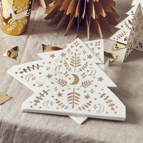 Festive Folklore Christmas Tree Shaped Napkins - Pack of 16