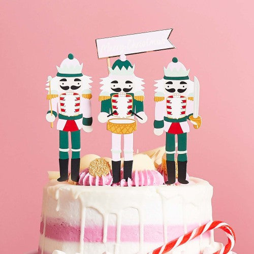 Holly Jolly Christmas Nutcracker Paper Cake Topper Set - Pack of 6