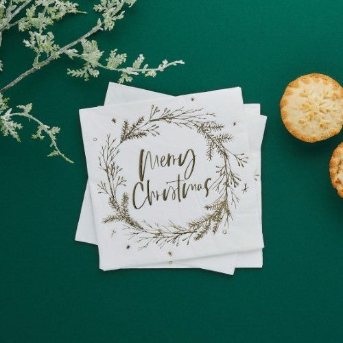 Holly Jolly Christmas Wreath 'Merry Christmas' Lunch Napkins - Pack of 16