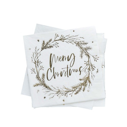 Holly Jolly Christmas Wreath 'Merry Christmas' Lunch Napkins - Pack of 16