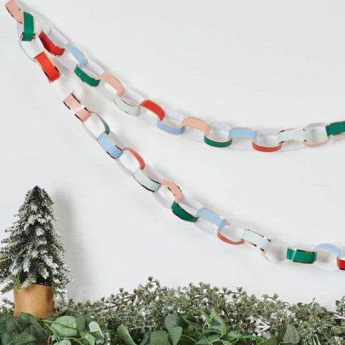 Merry Christmas Pastel & Gold Paper Chains - Pack of 50