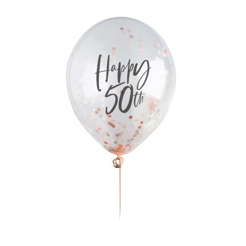 Metallic Mix Up Rose Gold 'Happy 50th' Confetti 30cm Latex Balloons - Pack of 5
