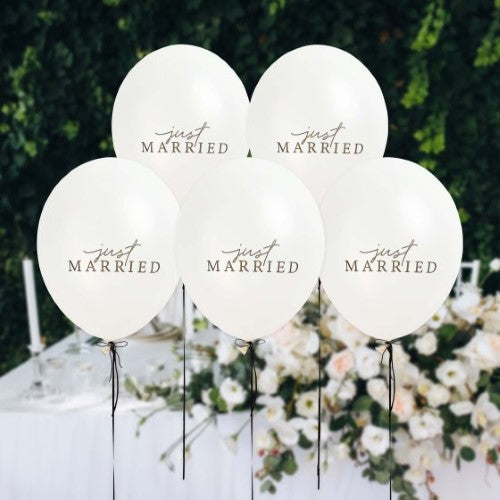 Monochrome Wedding Just Married 30cm Latex Balloons - Pack of 5