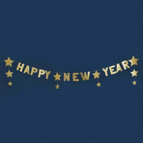 New Years Eve Happy New Year' Star Gold Card Banner 2m