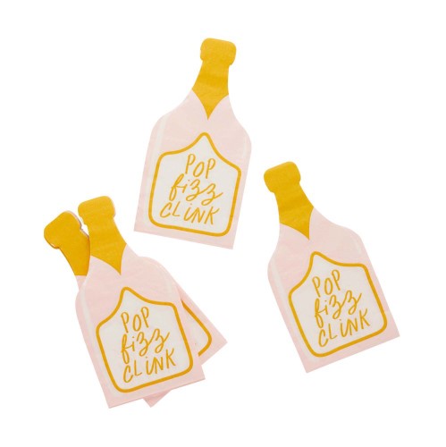 New Years Eve Champagne Bottle Shaped Napkins - Pack of 16