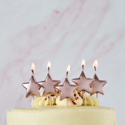Metallic Mix Up Star Candles - Rose Gold - Pack of 5