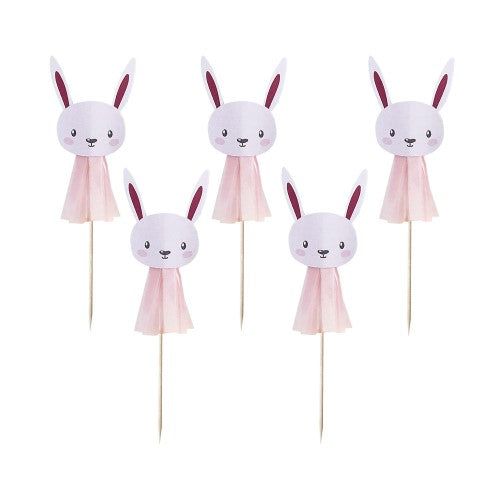 Baby Shower Pink Bunny Tassel Cake Picks - Pack of 6
