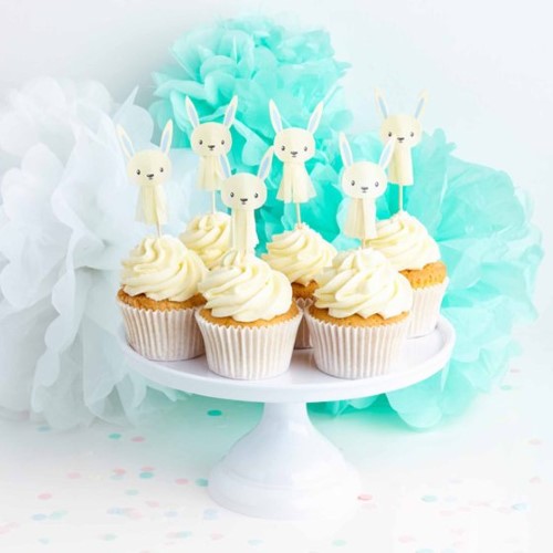 Baby Shower Unisex Bunny Tassel Cake Picks - Pack of 6