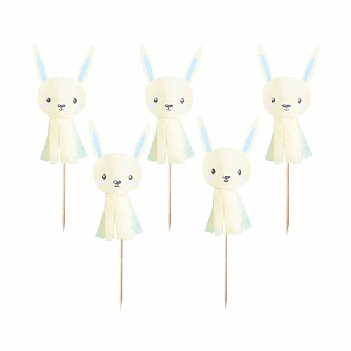 Baby Shower Unisex Bunny Tassel Cake Picks - Pack of 6