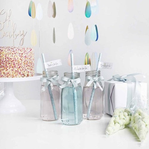 Baby Shower Unisex Paper Straws with Flags - Pack of 20